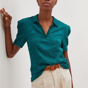 Current Air Teal Short-Sleeve Collared Blouse